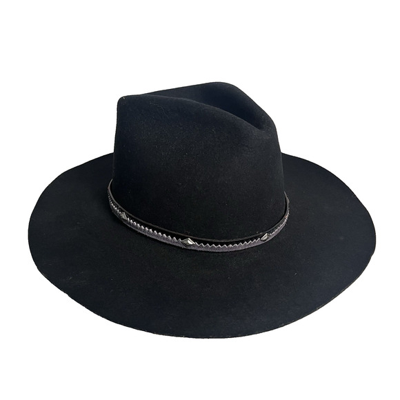 Renegade Accessories - Renegade Black Wool Cowboy Hat Felt USA Wide Brim Stud Band Rodeo Size 7 1/8